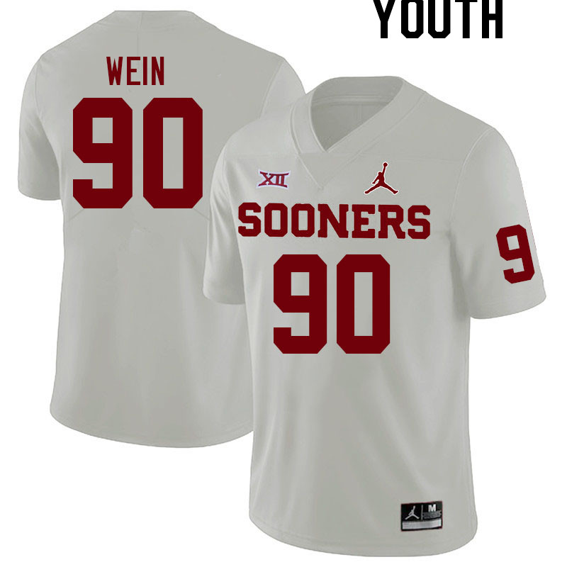 Youth #90 Taylor Wein Oklahoma Sooners College Football Jerseys Stitched Sale-White - Click Image to Close